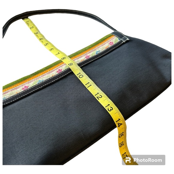 Retro 60's style Black Shoulder Bag With Multicolored Fabric Tapestry Accents - Picture 11 of 11